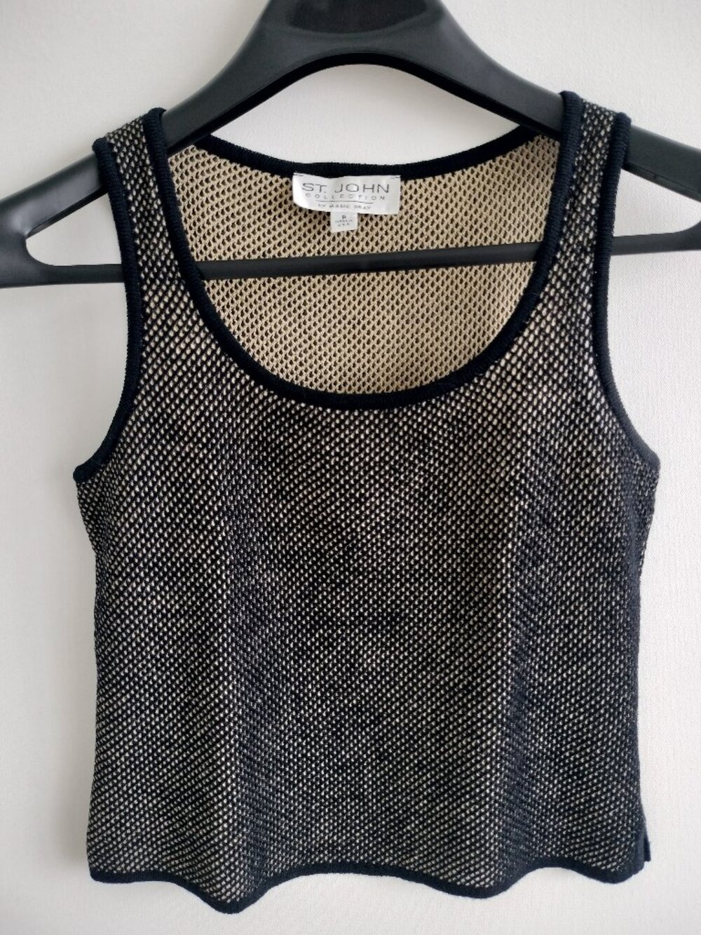 St. John Collection by Marie Gray Black Camel Mesh Knit Tank Top Scoop Neck Sz P